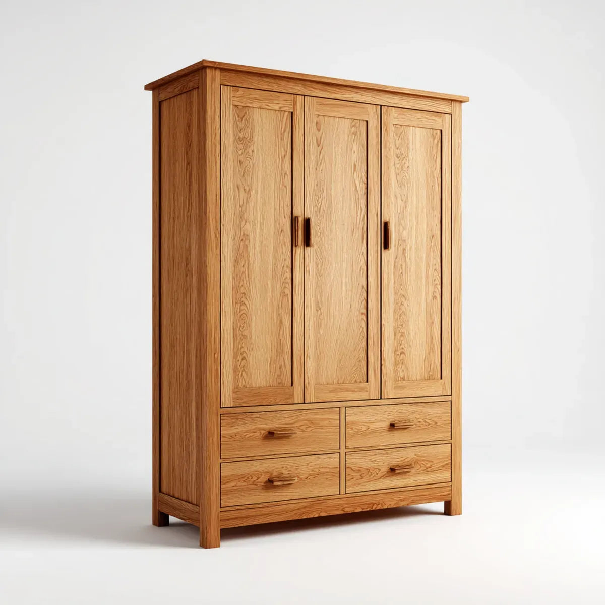 Kleiderschrank Eiche natur 3 Türen 4 Schubladen rechteckig 150 x 60 x 200 cm Massivholz