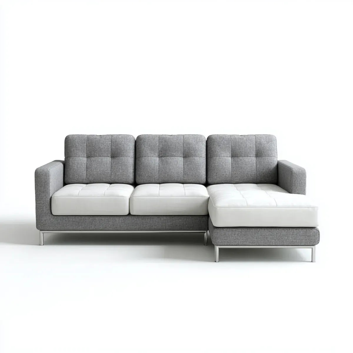 Ecksofa mit Recamiere Grau Weiß 250 x 160 x 85 cm Polyester PU-Kunstleder L-Form