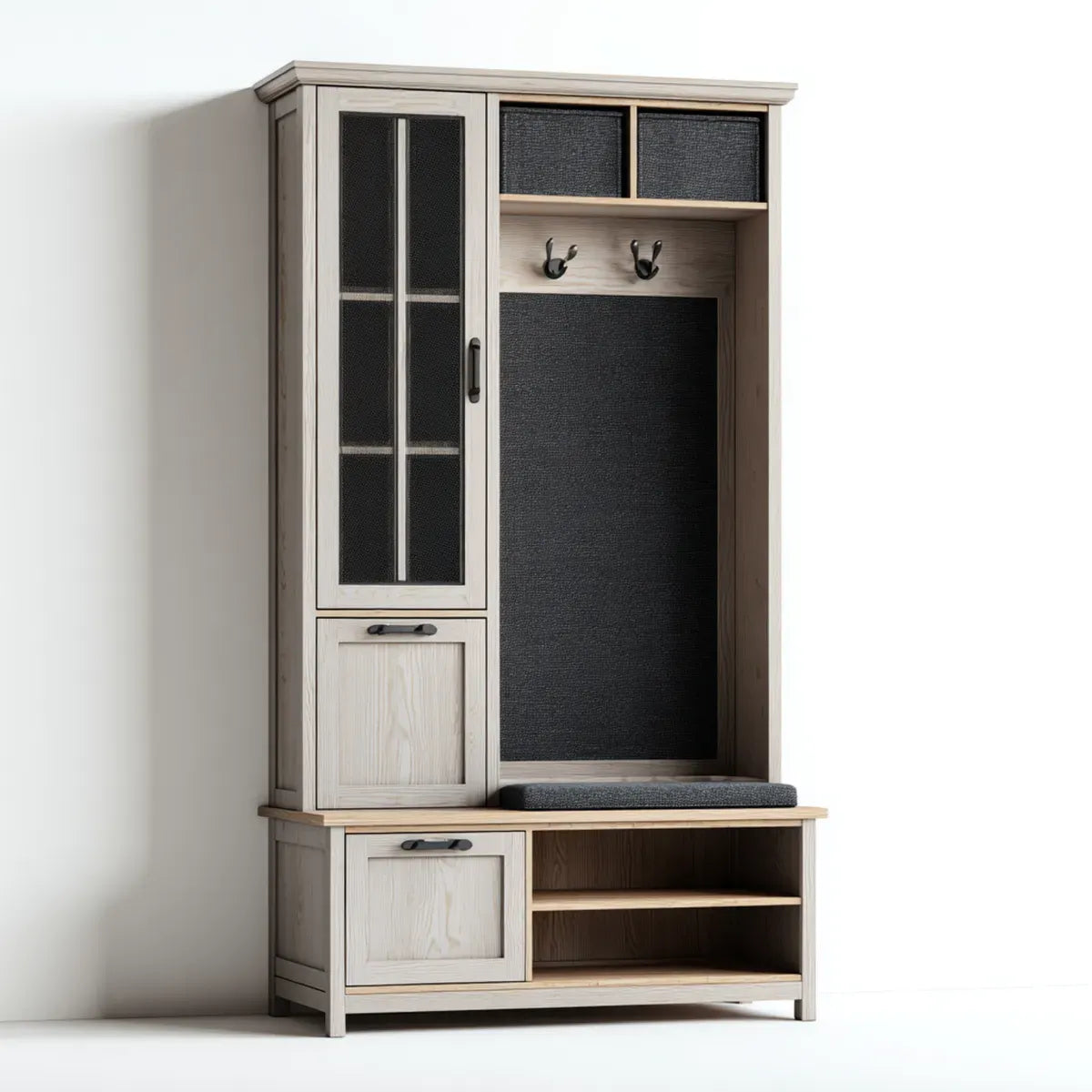 Garderobenschrank mit Sitzbank in Weiß und Schwarz aus MDF 100 x 40 x 200 cm