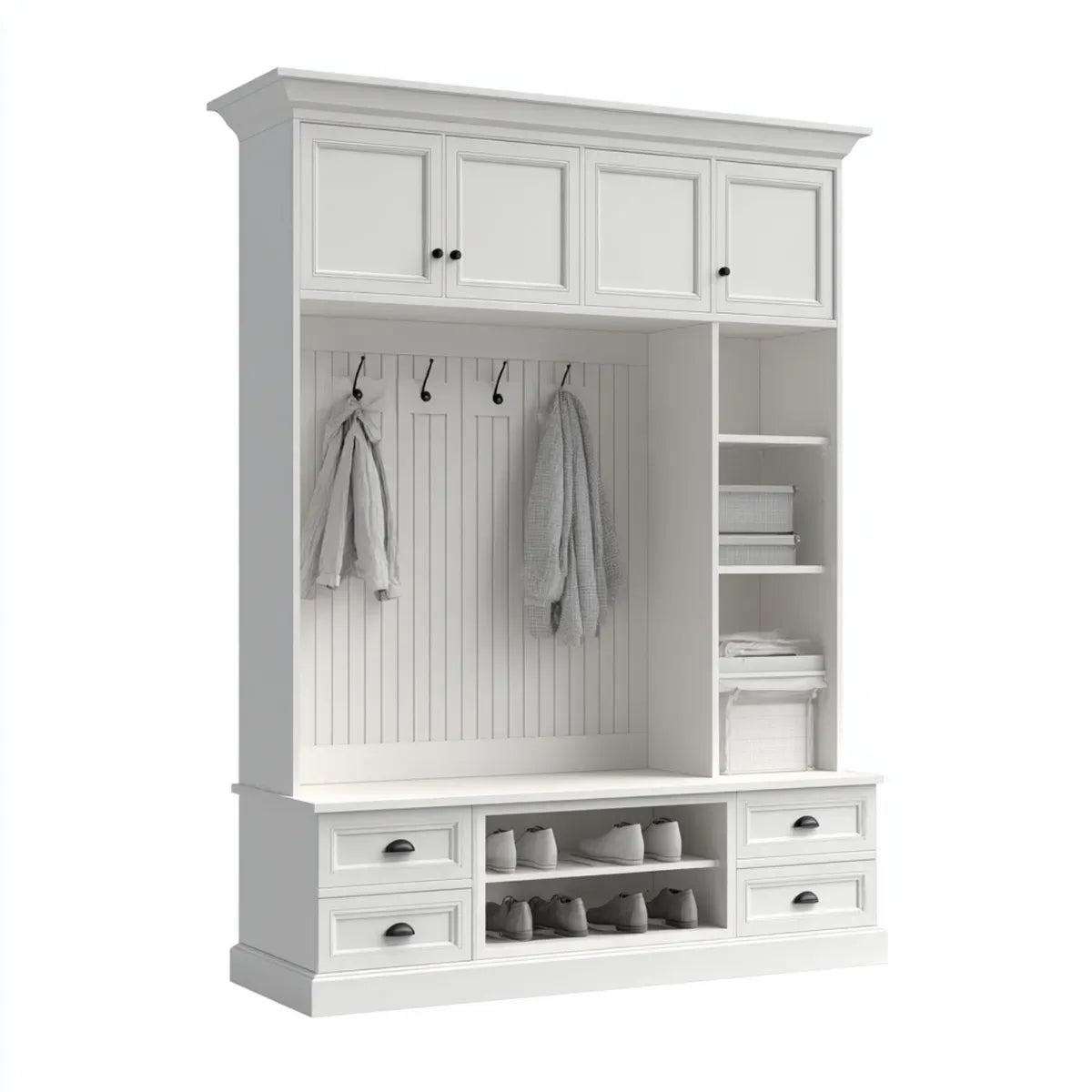 Garderobenschrank Weiß 160 x 40 x 220 cm MDF Rechteckig mit Schuhregal Haken und Schubladen
