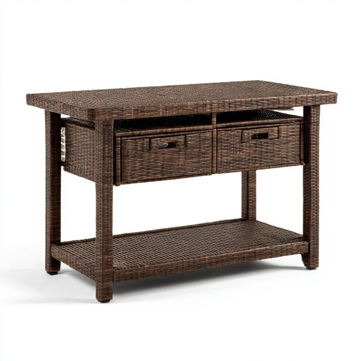 Bartisch Braun 120 x 60 x 90 cm aus PE-Rattan rechteckig mit 2 Schubladen