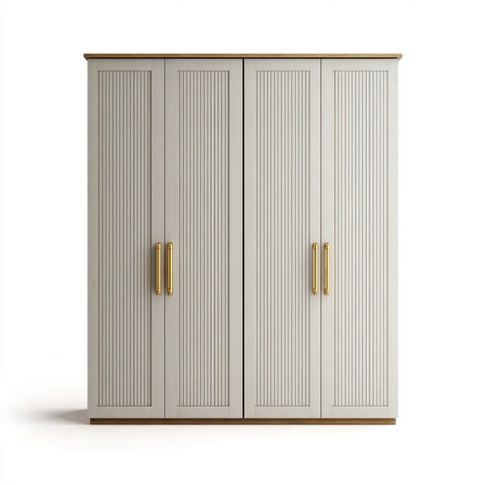 Kleiderschrank 4-türig Beige 200 x 60 x 200 cm Spanplatte mit Lamellenfront