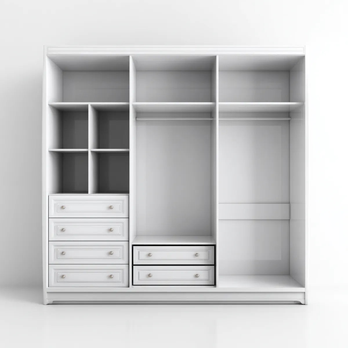 Offener Kleiderschrank Weiß 200 x 60 x 220 cm Spanplatte melaminharzbeschichtet Rechteckig mit 6 Schubladen 2 Kleiderstangen