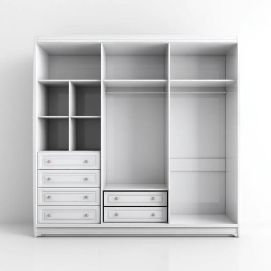Offener Kleiderschrank Weiß 200 x 60 x 220 cm Spanplatte melaminharzbeschichtet Rechteckig mit 6 Schubladen 2 Kleiderstangen