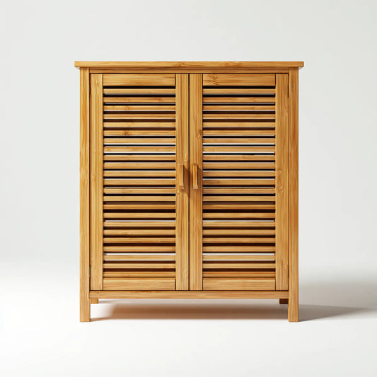 Kleiderschrank mit 2 Lamellentüren Natur 100 x 45 x 140 cm Massivbambus rechteckig