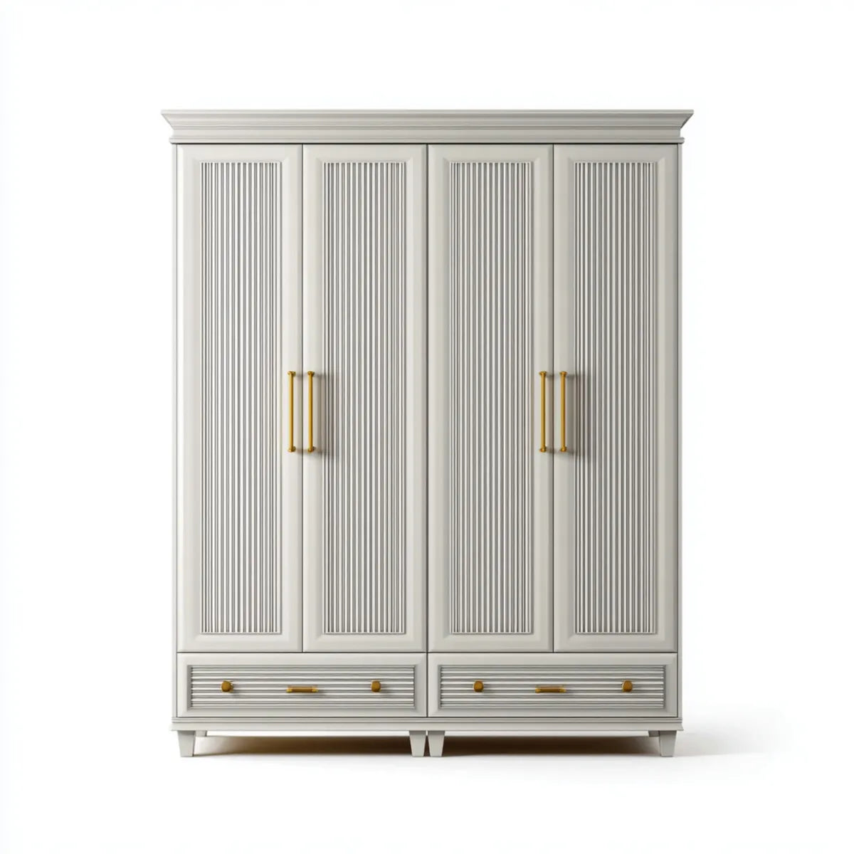 Kleiderschrank Weiß Gold 4-türig mit 2 Schubladen MDF rechteckig 200 x 60 x 220 cm