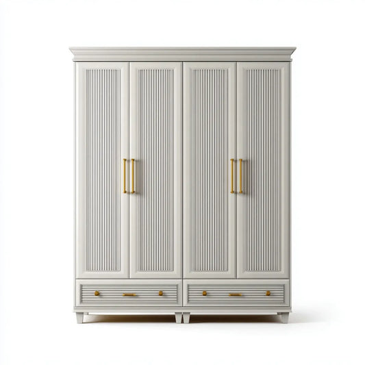 Kleiderschrank Weiß Gold 4-türig mit 2 Schubladen MDF rechteckig 200 x 60 x 220 cm