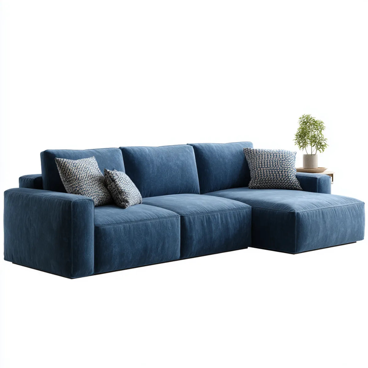 Ecksofa mit Recamiere Dunkelblau 280 x 170 x 85 cm Polyester-Samt L-Form