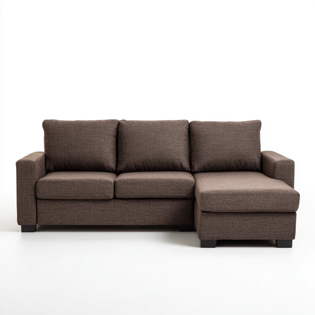 Ecksofa mit Recamiere Braun 220 x 145 x 85 cm Polyester Webstoff 3-Sitzer L-Form