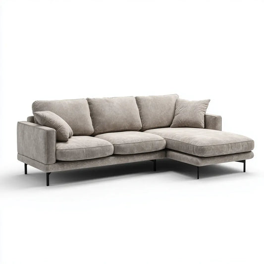 Ecksofa mit Recamiere rechts Grau 270 x 160 x 85 cm Polyester-Samt L-Form