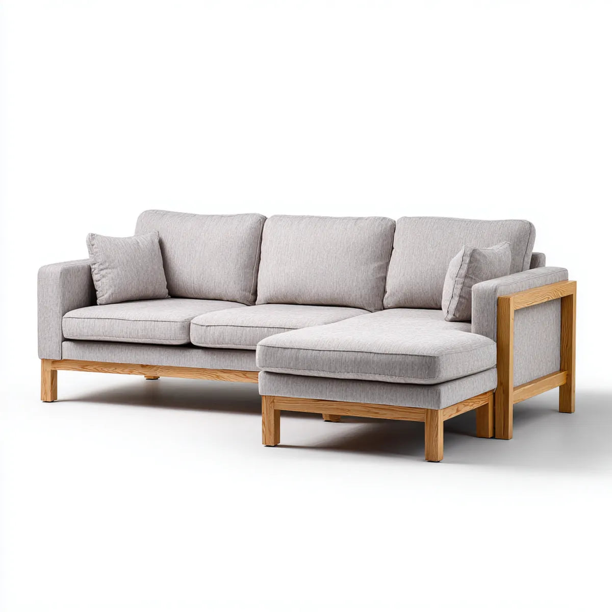 Ecksofa mit rechter Recamiere Hellgrau 260 x 160 x 85 cm Polyester Eichenholz L-Form