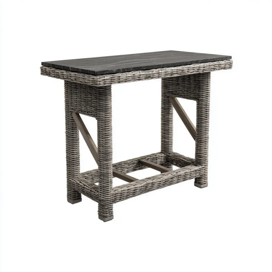 Bartisch Grau 120 x 60 x 110 cm Polyethylen-Geflecht Stahl Rechteckig mit Sicherheitsglasplatte