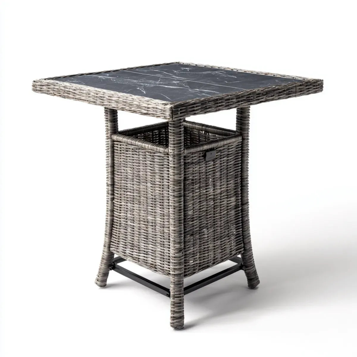 Bartisch Grau Schwarz 80 x 80 x 110 cm PE-Rattan Stahl Sicherheitsglas Quadratisch