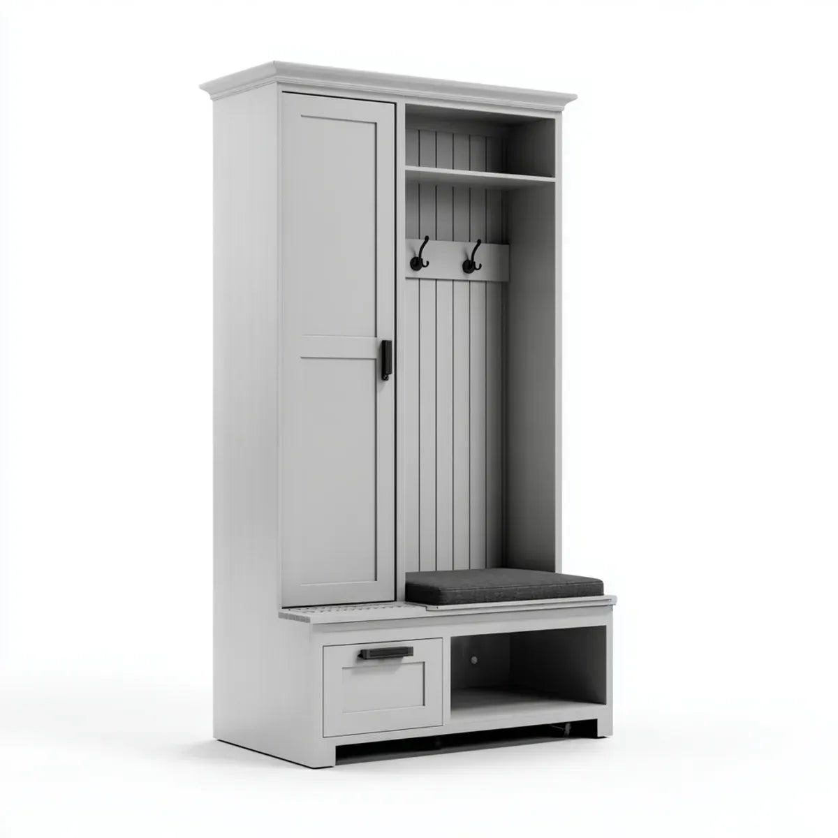 Garderobenschrank mit Sitzbank Grau Schwarz 100 x 40 x 190 cm MDF rechteckig mit Schrankfach Haken und Schublade
