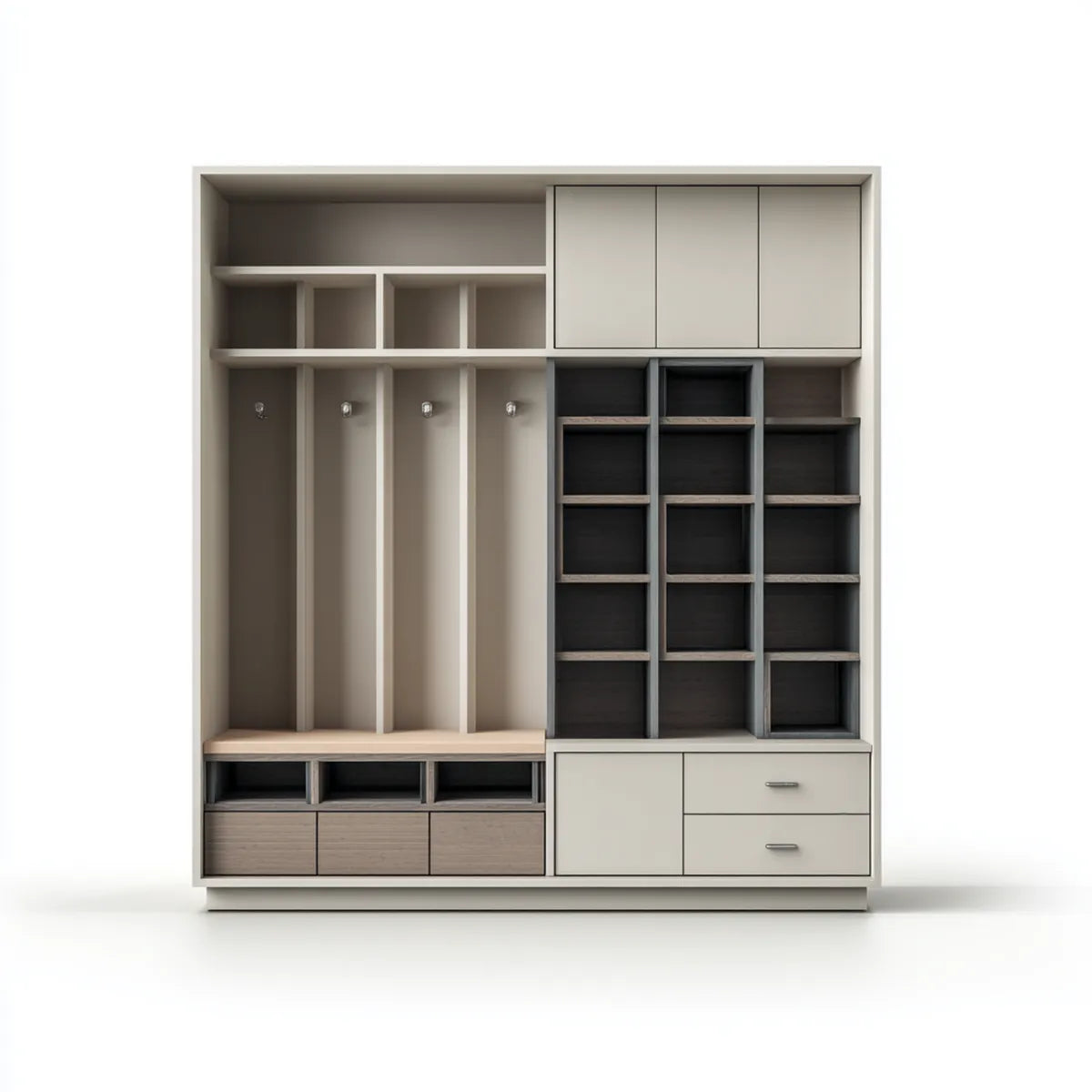 Garderobenschrank mit Regalen Schubladen und Kleiderhaken Beige Anthrazit Braun 180 x 40 x 220 cm Spanplatte Rechteckig