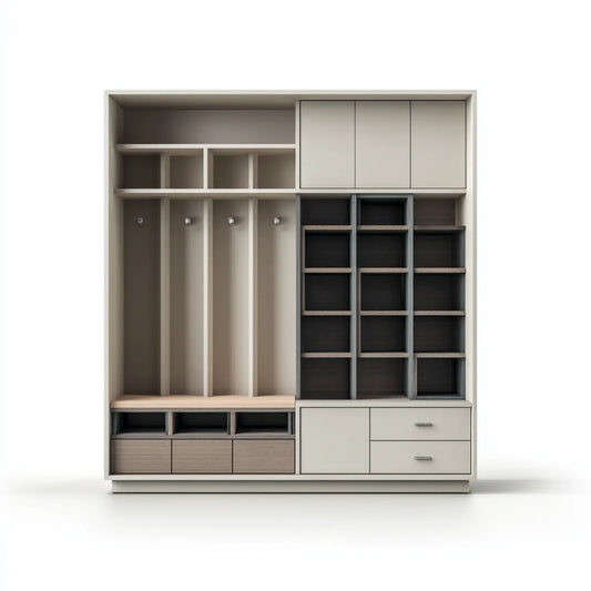 Garderobenschrank mit Regalen Schubladen und Kleiderhaken Beige Anthrazit Braun 180 x 40 x 220 cm Spanplatte Rechteckig