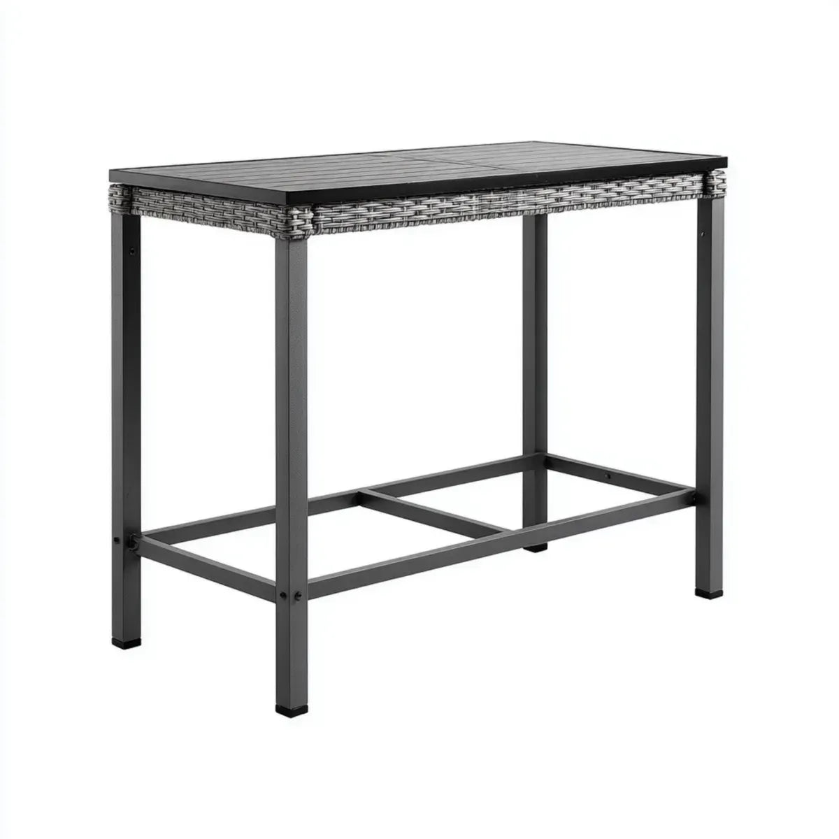 Bartisch Schwarz 110 x 60 x 110 cm Rechteckig mit WPC-Tischplatte PE-Rattan und Stahlgestell