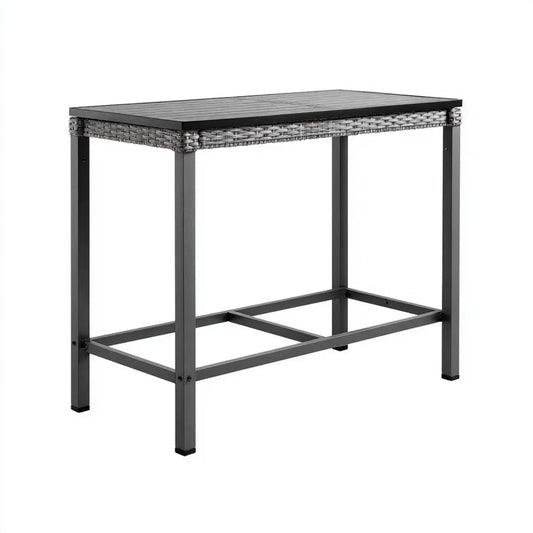 Bartisch Schwarz 110 x 60 x 110 cm Rechteckig mit WPC-Tischplatte PE-Rattan und Stahlgestell