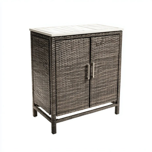 Barschrank Outdoor Grau Weiß 80 x 50 x 100 cm Aluminium PE-Rattan rechteckig