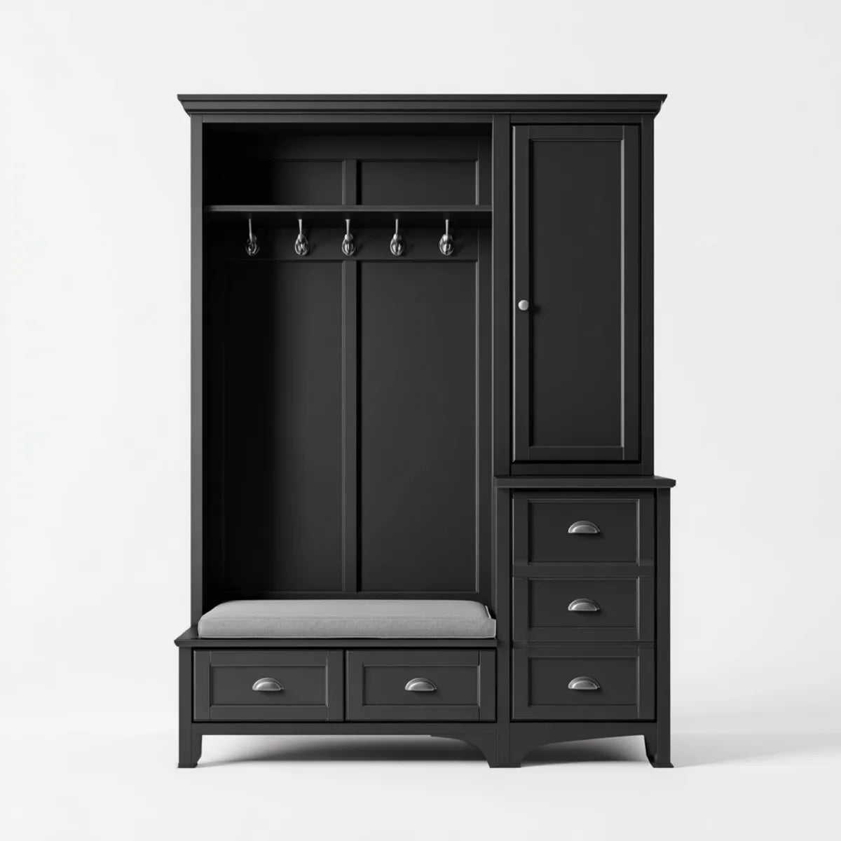 Garderobenschrank mit Sitzbank Schwarz Grau 120 x 40 x 190 cm aus MDF und Spanplatte Rechteckig