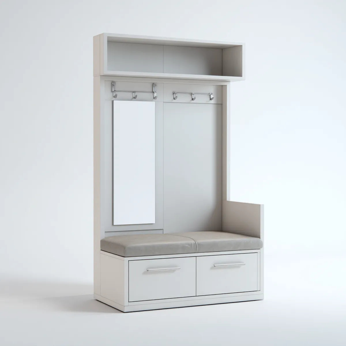 Garderobenmöbel mit Sitzbank Spiegel Haken Weiß Grau 100 x 40 x 190 cm MDF rechteckig