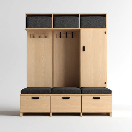 Garderoben-Set mit Sitzbank Schubladen Haken und Schrank Naturholz Dunkelgrau 180 x 40 x 220 cm